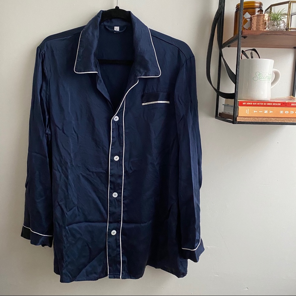 100% Silk Navy Pajama Set